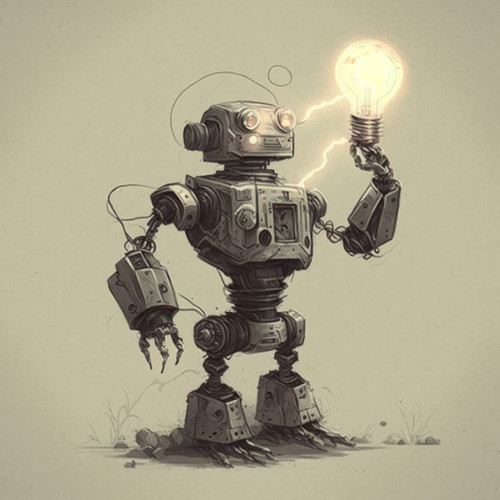 Drawing of a robot with a light in its hand